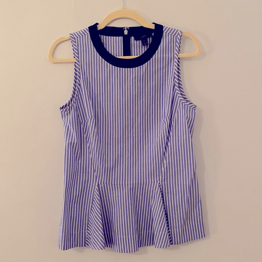 J Crew Blue White Peplum Top 2